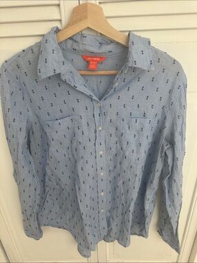 Joe Fresh Pale Blue Button-Down Shirt with Navy Micro Print